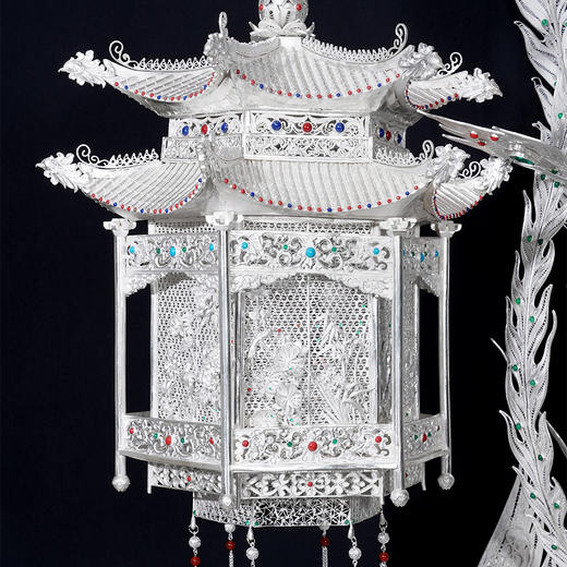 子佩集S999银手工银花丝【凤鸣朝阳宫灯银花丝摆件】大师工坊原创设计（一对）2506 商品图3