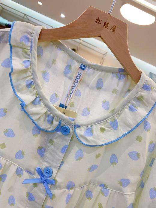 松植屋女款草莓纱布短袖中裤套装女士夏季薄款100%全棉双层纱睡衣家居服 商品图1