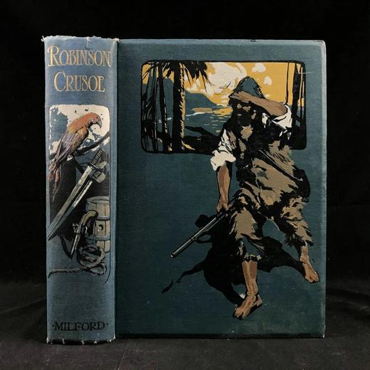 1917年 鲁滨逊漂流记 24幅彩色手工贴图 漆布精装16开 商品图0