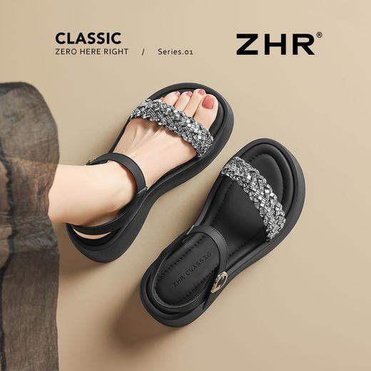 ZHR则则6CM厚底凉鞋女闪耀水钻凉鞋女外穿夏季韩版松糕鞋时装凉鞋 商品图8