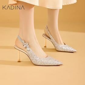 【KADINA】AF3  卡迪娜2025春夏新款细闪尖头细高跟包头单鞋凉鞋女KM251512