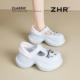 ZHR则则蓝色户外休闲拖鞋厚底增高6cm轻便舒适手工DIY百搭洞洞鞋