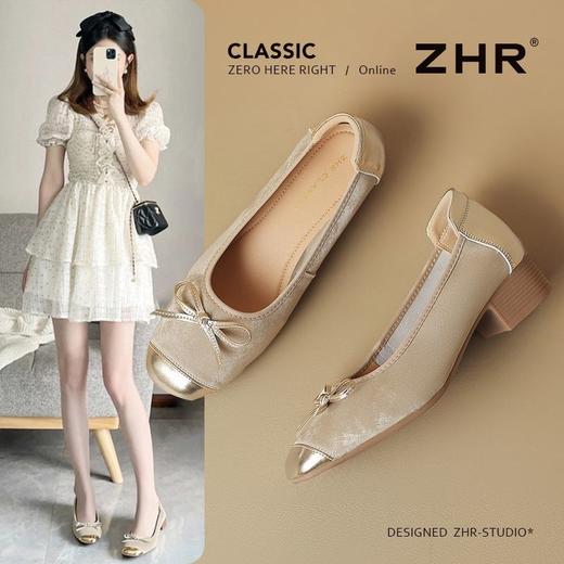 ZHR则则真皮粗跟玛丽珍鞋2025新款气质一脚蹬单鞋蝴蝶结芭蕾女鞋 商品图1