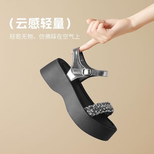 ZHR则则6CM厚底凉鞋女闪耀水钻凉鞋女外穿夏季韩版松糕鞋时装凉鞋 商品图4