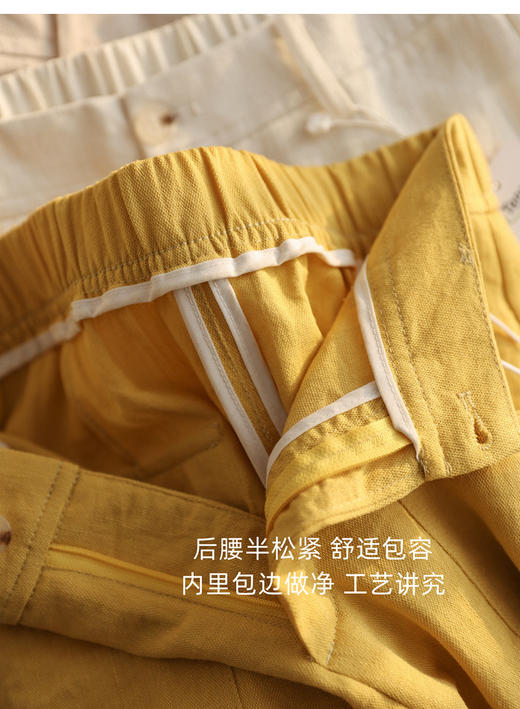 夏日纳凉豌豆裤天丝亚麻松紧腰弧型遮肉九分休闲麻裤 商品图14