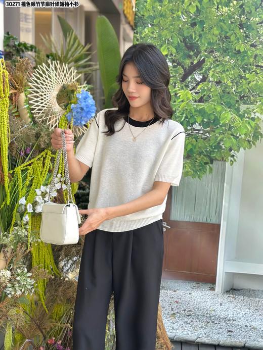 D5MZ30271#撞色领竹节麻针织短袖 商品图0