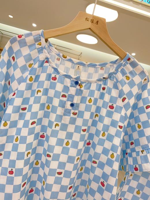 松植屋女士【水果格】纱布圆领短袖短裤睡衣套装100%纯棉双层纱家居服圆领设计优雅显瘦女款 商品图9