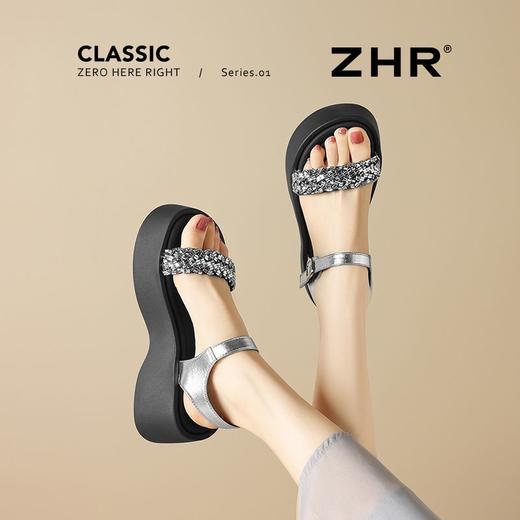 ZHR则则6CM厚底凉鞋女闪耀水钻凉鞋女外穿夏季韩版松糕鞋时装凉鞋 商品图6