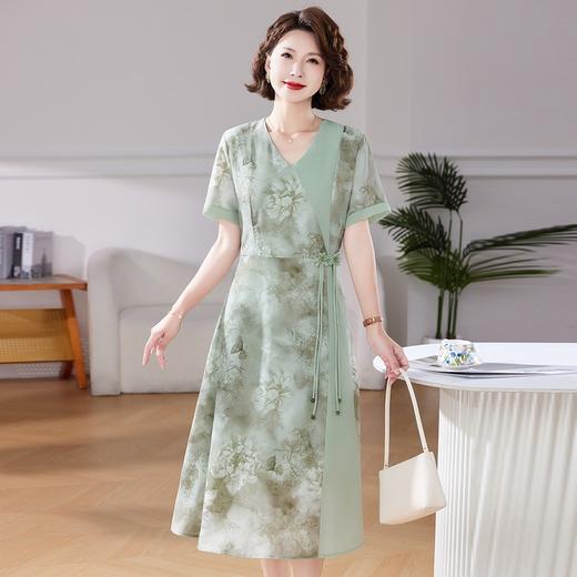 C2830新中式妈妈夏装连衣裙雪纺过膝中老年人女士短袖裙子遮肚显瘦洋气 商品图3