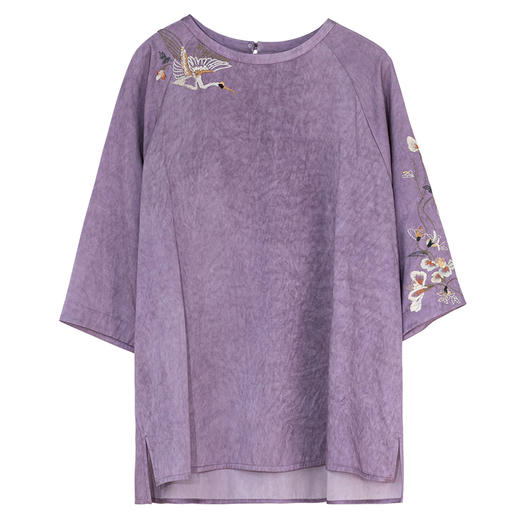 牧衣游原创 刺绣真丝套头衫轻薄七分袖立领复古新中式上衣 非晚 商品图4