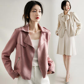 FEIMI春季繁花氛围感仿雪花麂皮绒短款风衣 货号：B2444