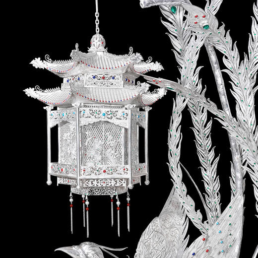子佩集S999银手工银花丝【凤鸣朝阳宫灯银花丝摆件】大师工坊原创设计（一对）2506 商品图5