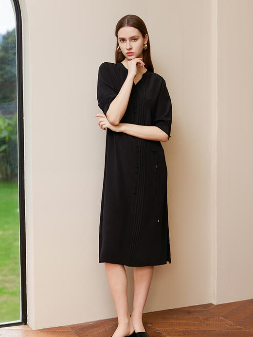 【桑蚕丝系带连衣裙】25年夏季新品女士100%桑蚕丝中长款系带收腰裙子 商品图2