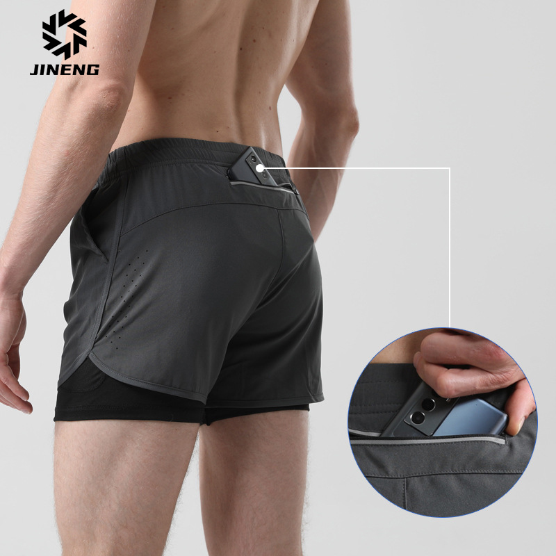 积能跑步短裤男运动带内衬三分裤可放手机马拉松专业运动裤