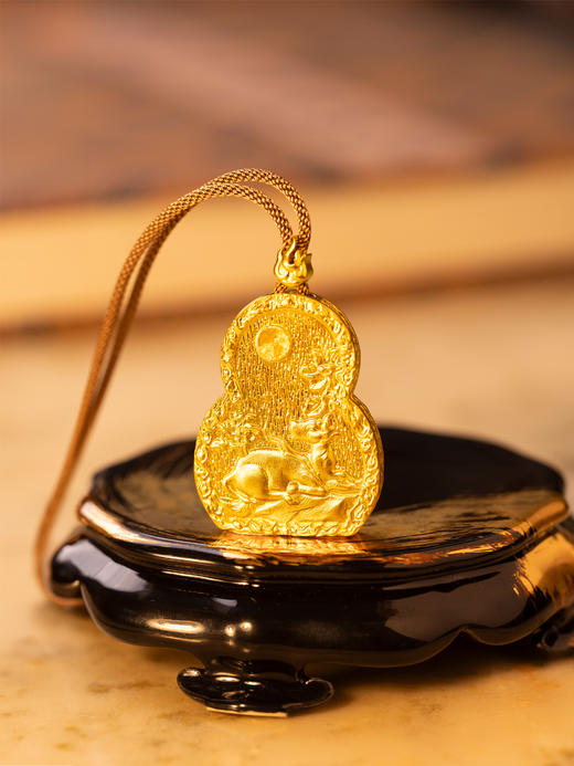 鹿鸣中式｜尊上虚空藏菩萨摩诃萨足金牌 古法手工黄金生肖牛虎足金吊坠项链 商品图3