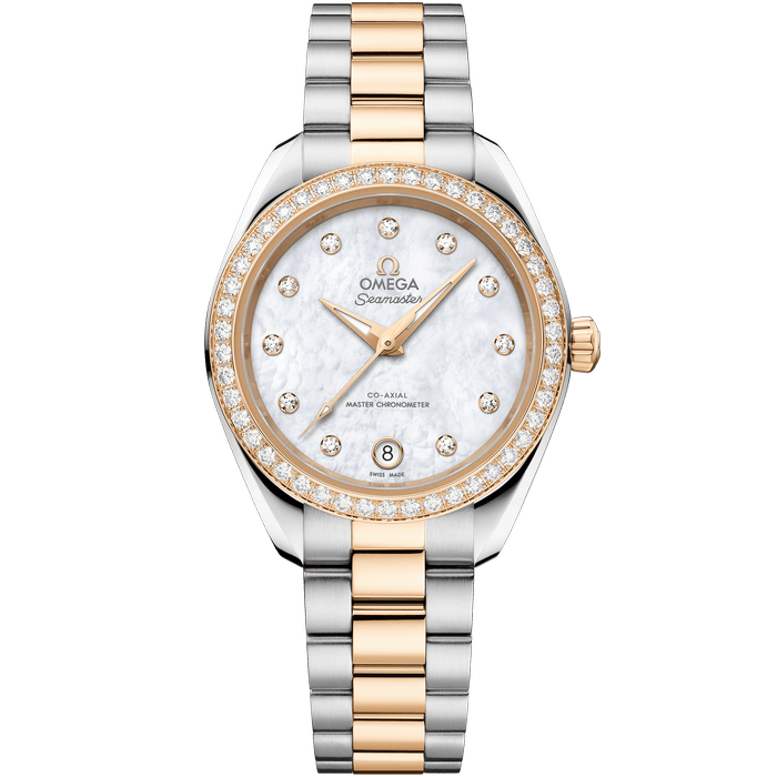 欧米茄海马系列Aqua Terra 30毫米女士腕表 精钢-Moonshine 18K金表壳搭配钻石表圈