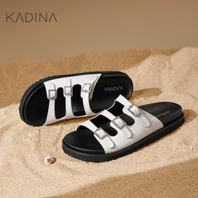 【KADINA】  AF3  卡迪娜2025春季新款水钻饰扣粗跟厚底乐福鞋小皮鞋女单鞋KS251801