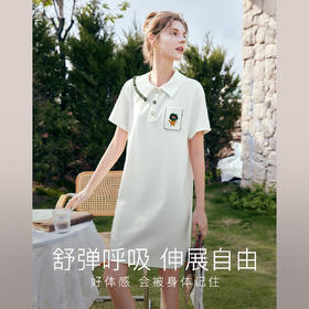 OLrain欧芮儿法式刺绣白色polo领连衣裙女夏季2025新款气质直筒裙