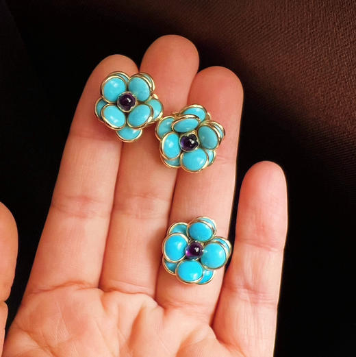 CHIC系列 18K镶松石和紫晶 耳钉和戒指套装 商品图1