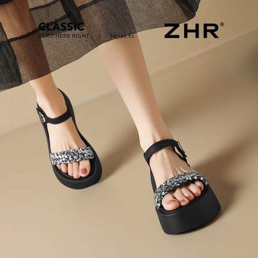 ZHR则则6CM厚底凉鞋女闪耀水钻凉鞋女外穿夏季韩版松糕鞋时装凉鞋 商品图7