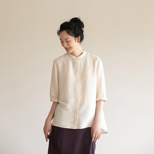牧衣游原创 重磅22姆米桑蚕丝中式风炒色衬衫立领轻薄复古衬衣 沐 商品图0