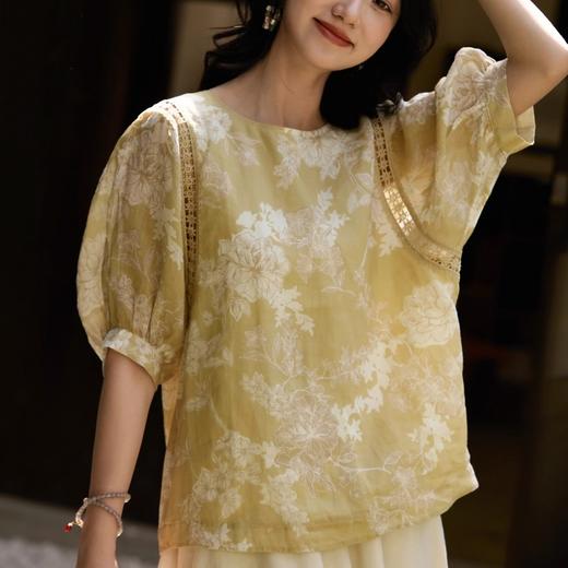 【樱西玛ENXIMANE 灯笼袖小衫系列】轻盈显肩薄 轻薄舒适透气 复古灯笼袖设计 镂空蕾丝拼接 商品图2