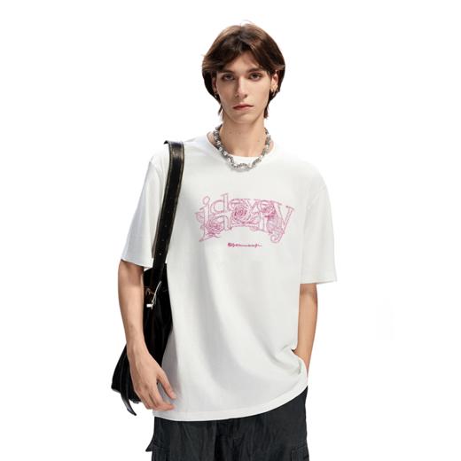 IDEVERRAY夏季新款花卉字母印花休闲情侣装圆领短袖男女士宽松t恤21MSL-ID25SSFAT006 商品图3