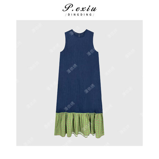 PanYiXiu/潘依绣100%苎麻设计感拼接格子无袖连衣裙 H2525 商品图1