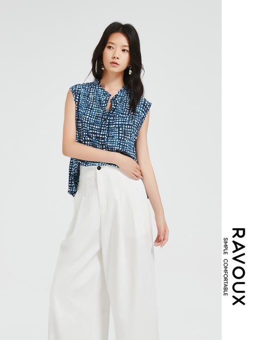 272049919涂鸦格纹桑蚕丝上衣 商品图0