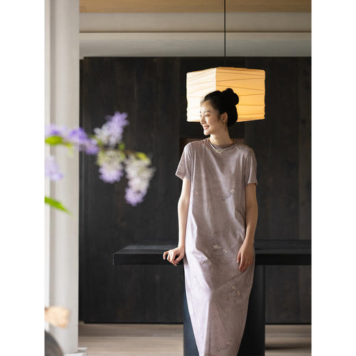 牧衣游原创 印染炒色连衣裙夏新品轻薄宽松复古文艺T恤裙 雪拥檐 商品图2