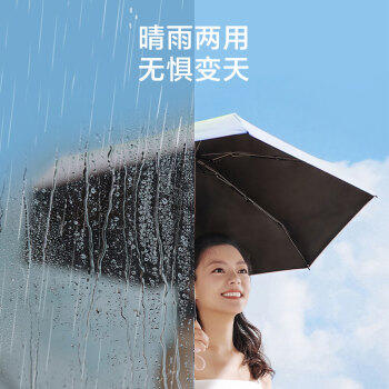 京东京造 小布丁太阳伞女防紫外线便携五折遮阳伞防晒晴雨折叠伞蓝 商品图4