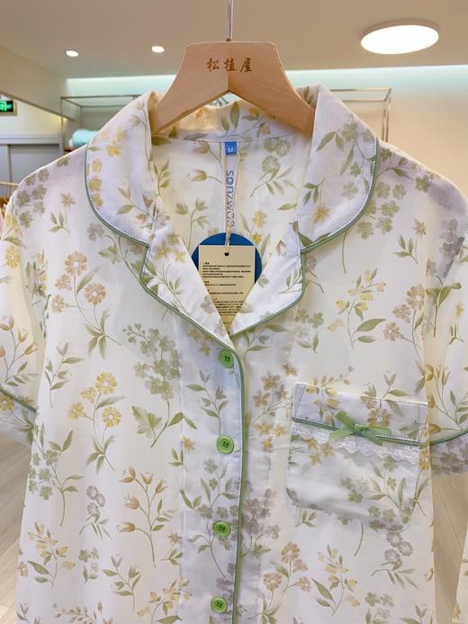 松植屋女款双层纱小雏菊短袖长裤套装女士100%纯棉纱布睡衣家居服 商品图1