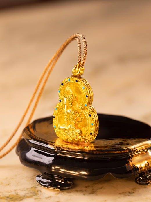 鹿鸣中式｜尊上虚空藏菩萨摩诃萨足金牌 古法手工黄金生肖牛虎足金吊坠项链 商品图1