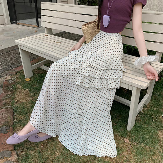 复古不规则半身裙 夏季松紧高腰显瘦休闲百搭垂坠感A字大摆半裙 商品图2