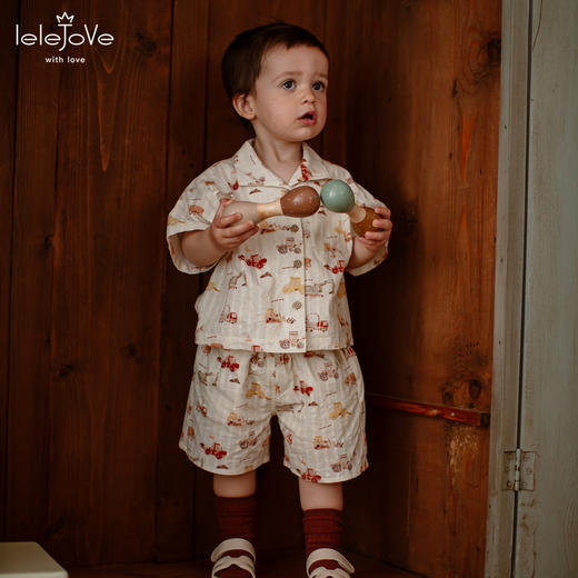 【云优选】lelejove北欧风卡通趣味印花短袖衬衫儿童纯棉轻柔家居服短裤套装 商品图3