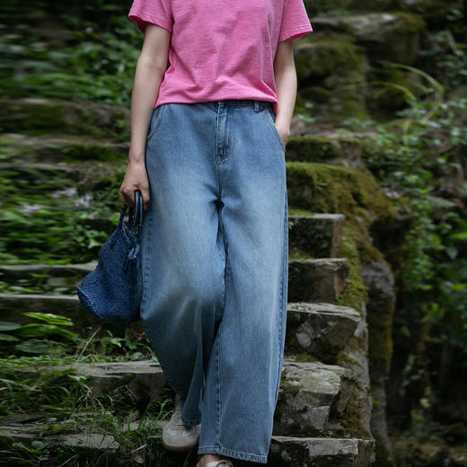 牧衣游原创 牛仔休闲长裤女夏季新款显瘦复古宽松百搭牛仔裤 冷决 商品图0