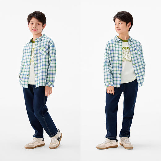 森马儿童2025年秋季男中童格子衬衫纯棉 商品图2