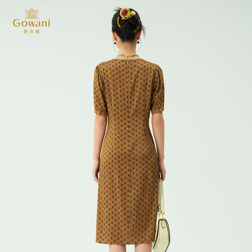 乔万尼新品真丝V领宽松时尚菱格花印花连衣裙ED2E560 商品图4