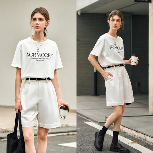 OLrain欧芮儿白色中裤通勤百搭西裤女夏季2025新款高腰显瘦阔腿裤 商品图2