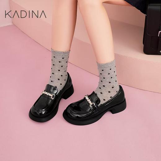 【KADINA】  AF3   卡迪娜2025春季新款水钻饰扣粗跟厚底乐福鞋小皮鞋女单鞋KS251801 商品图1