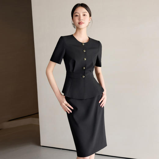 IWY/黑色短袖西装套裙女夏季款气质高级感销售接待职业装工作服25CS745 商品图0