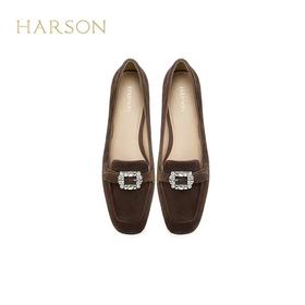 【HARSON】哈森25春季新品女鞋时尚水钻方扣粗跟 单鞋HS257701