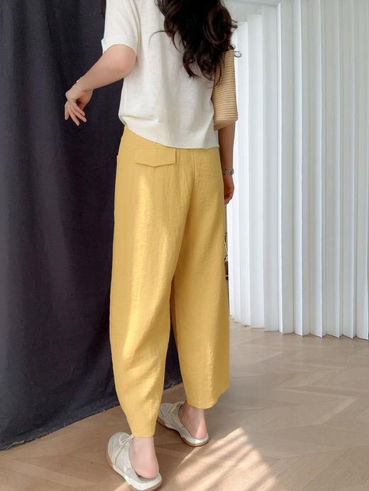 夏日纳凉豌豆裤天丝亚麻松紧腰弧型遮肉九分休闲麻裤 商品图8