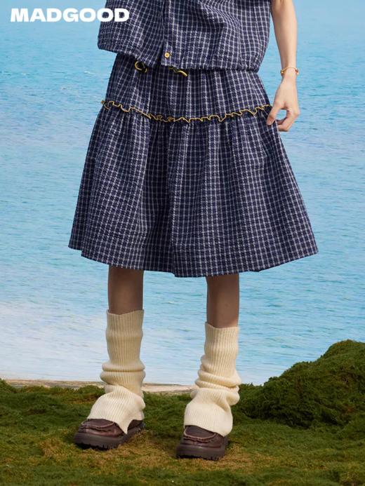 马得工地/MDGDBQ13428/撞色嵌条格纹不规则下摆半裙 商品图0