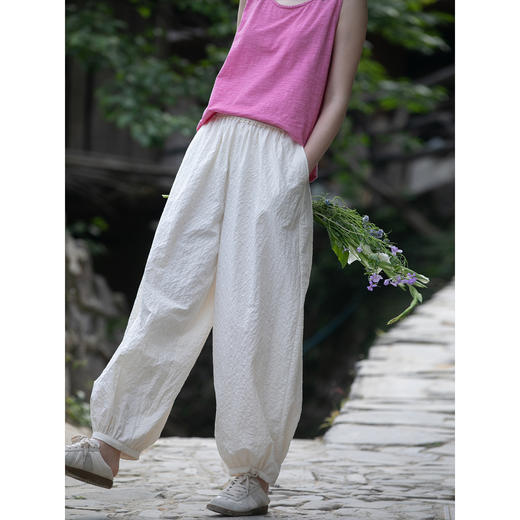 牧衣游原创 棉净色宽松长裤轻薄原生质朴肌理感百搭休闲裤 拾山月 商品图3