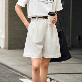 OLrain欧芮儿白色中裤通勤百搭西裤女夏季2025新款高腰显瘦阔腿裤