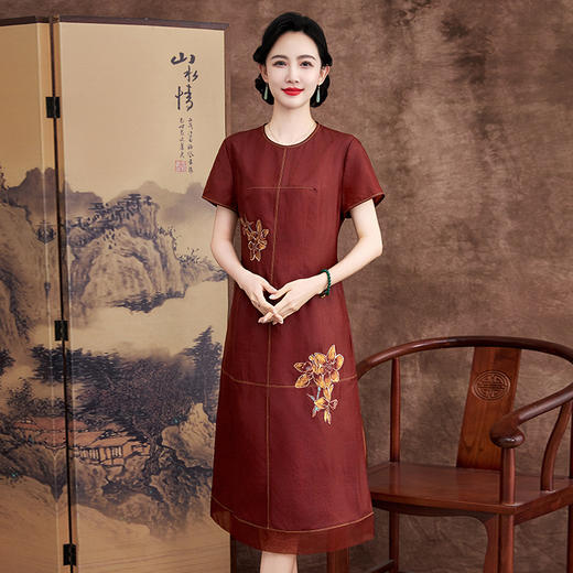 缎面香云纱连衣裙2025夏季新中式桑蚕丝复古真丝裙KQN621630 商品图1