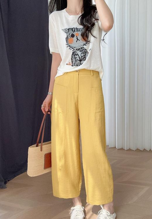 夏日纳凉豌豆裤天丝亚麻松紧腰弧型遮肉九分休闲麻裤 商品图4