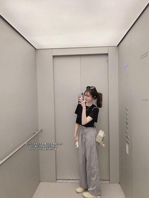 金蘑菇菇 防晒皮肤裤/轻薄透气 高腰宽松直筒松紧休闲裤显腿直 商品图3