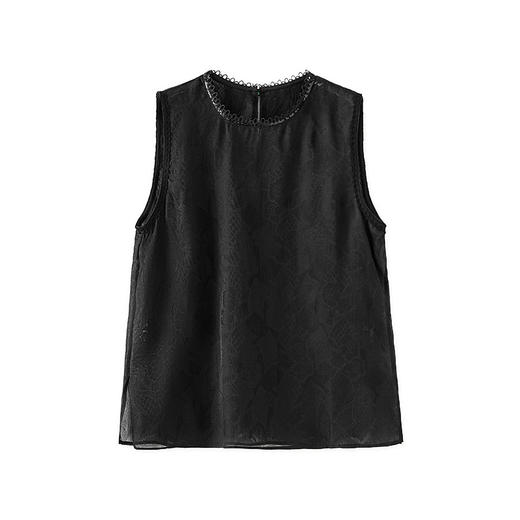 「高货wl」全新升级【铂金会员247/天猫329/差价82】(93601)洛诗琳时尚优雅欧根纱上衣蕾丝花边拼接圆领时髦洋气背心 商品图4